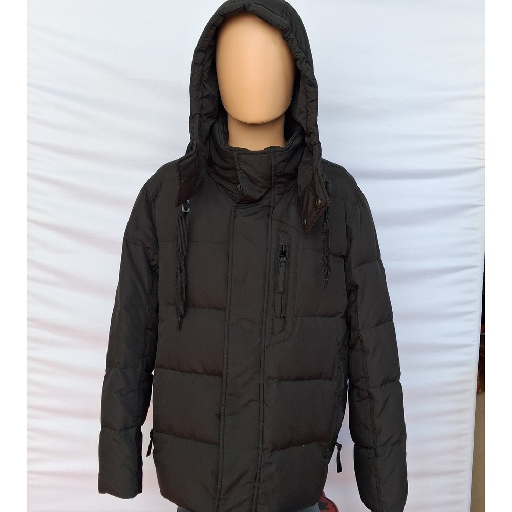 Marc New York Andrew Marc Mens Black Down Puffer Jacket Detachable Hood Medium